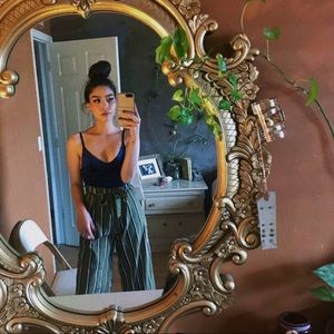 High waisted striped wide leg pants